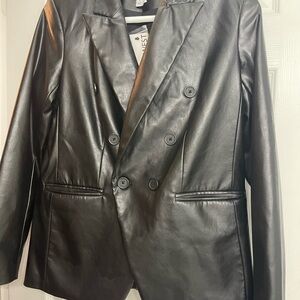 Nine West Black Fitted imitation leather Blazer Jacket size small women’s NWT
